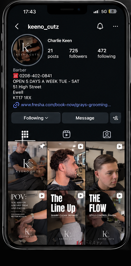 Keeno Cutz Instagram profile after the rebrand